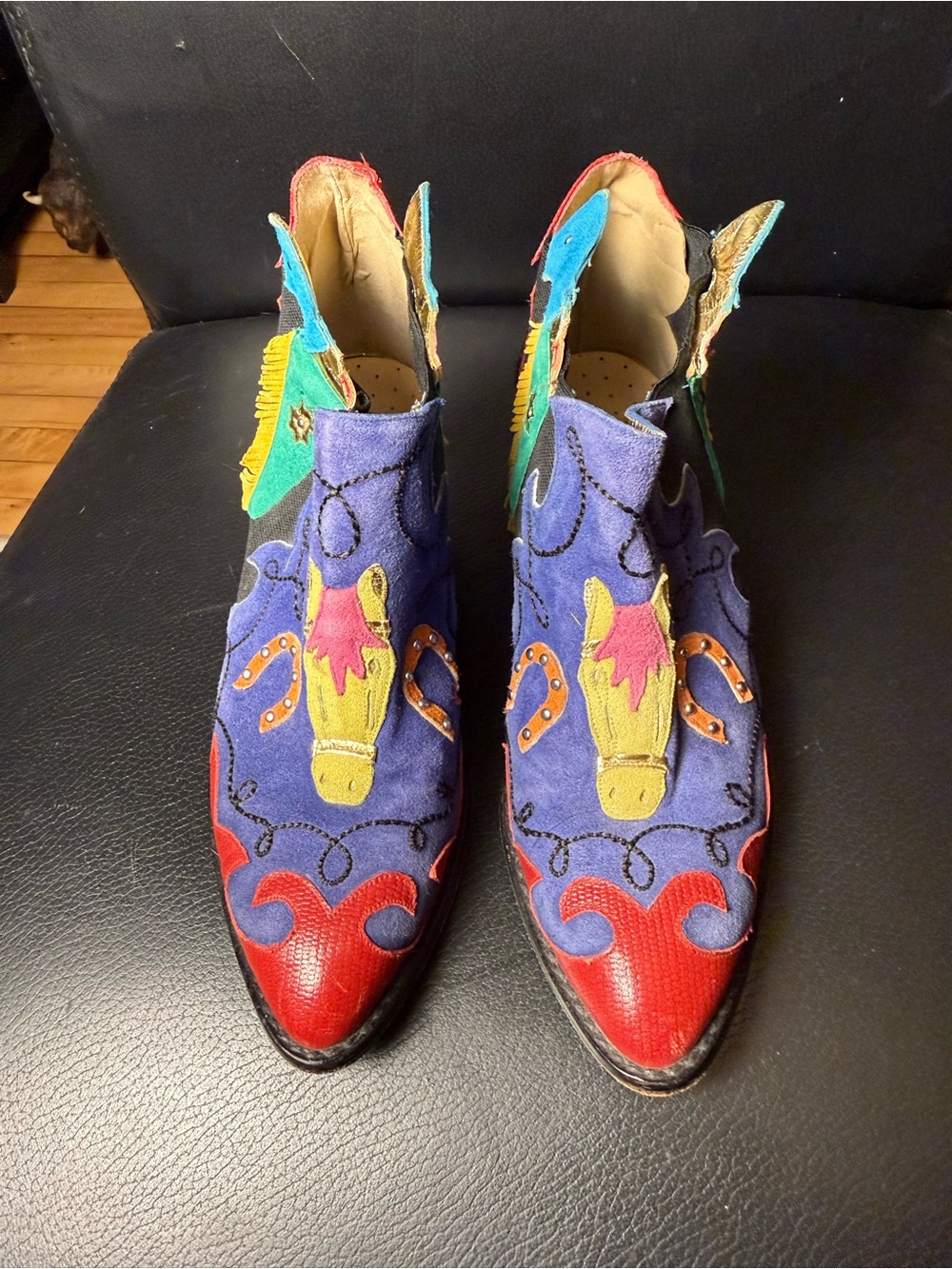 Vintage Zalo Western Cowgirl Boots Size 7M Colorful Leather Appliqué Spain